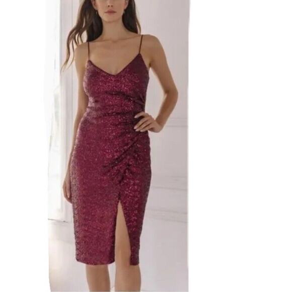 Black Halo Bowery Sequined Sheath Dress Size 2 Red Pinot Noir Holiday Formal NWT - Picture 1 of 12